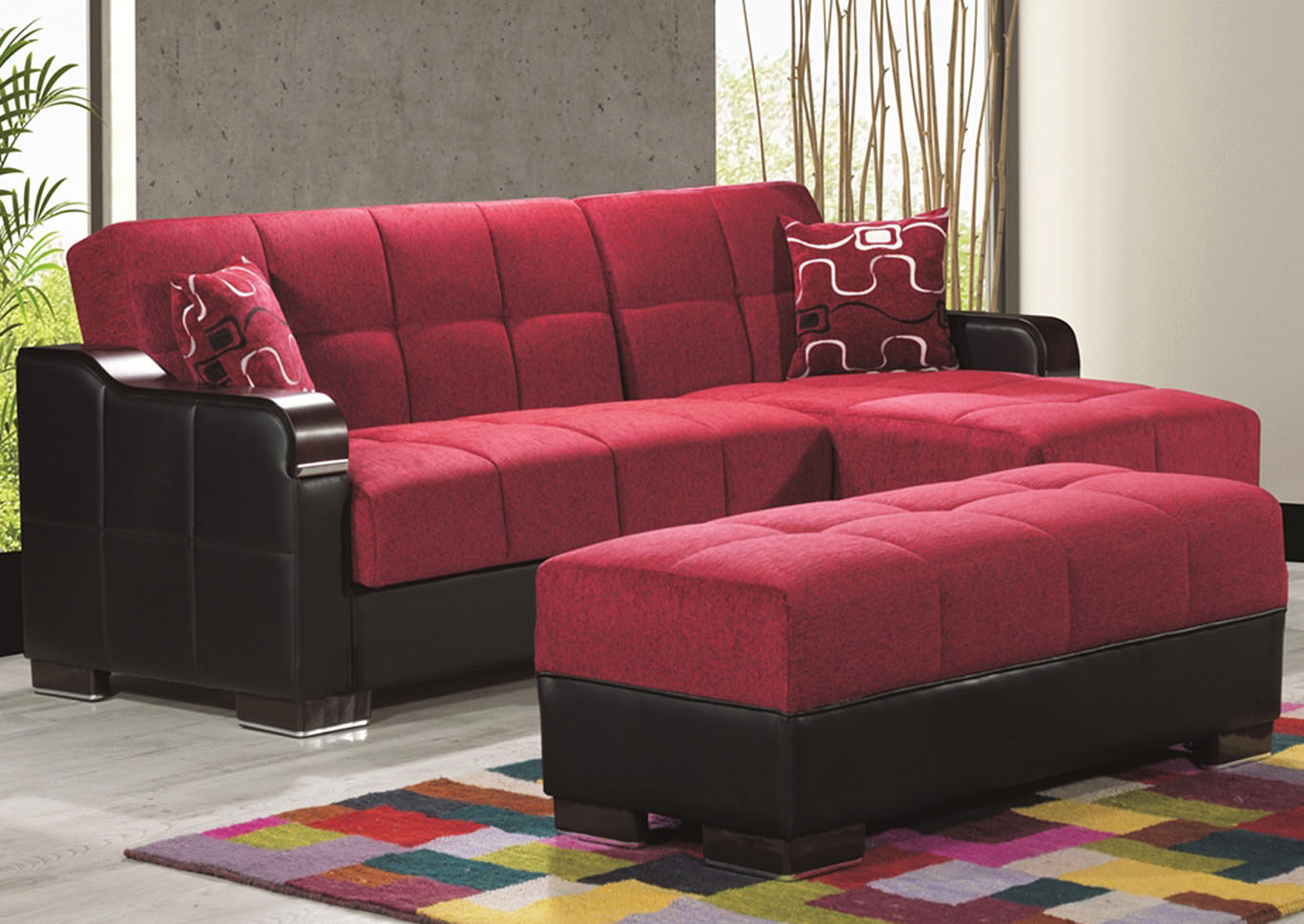 Downtown Red Chenille Sectional L+C,Ottomanson (Previously Casamode)